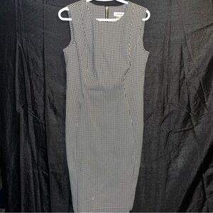 Calvin Klein Black and White Checkered Midi Dress